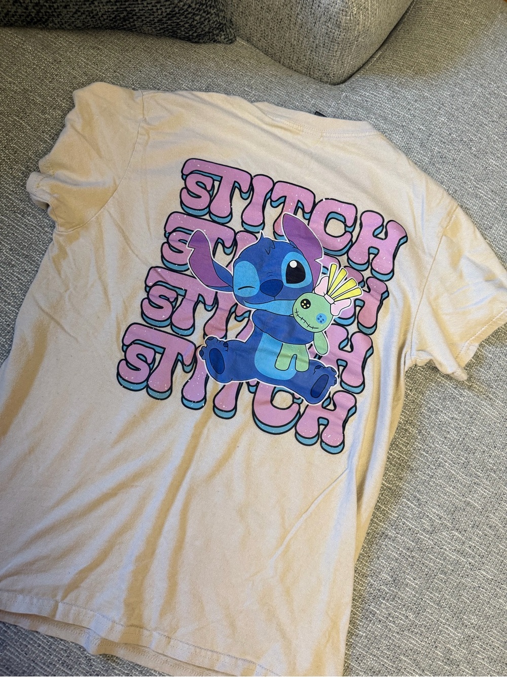 Gildan Light Pink Tee with Blue Stitch Graphic